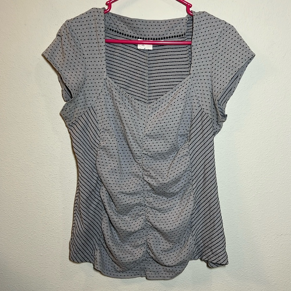 Anthropologie Postmark Gray & Black Ruched Blouse Large